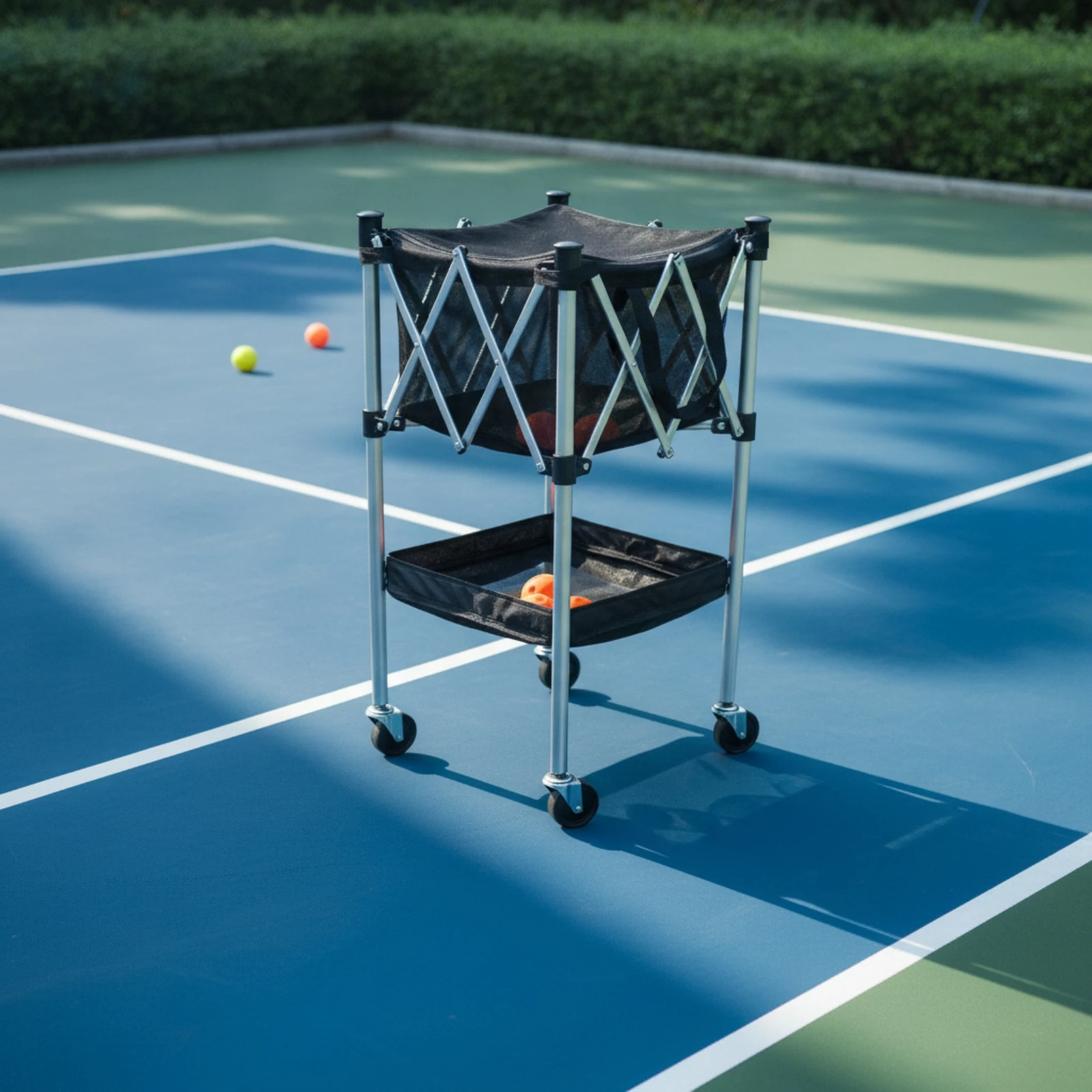 Pickleball Basket Cart with Wheels Wheeled Pickleball Cart with Basket Foldable Ball Hopper Compact Hopper with Wheels Versatile