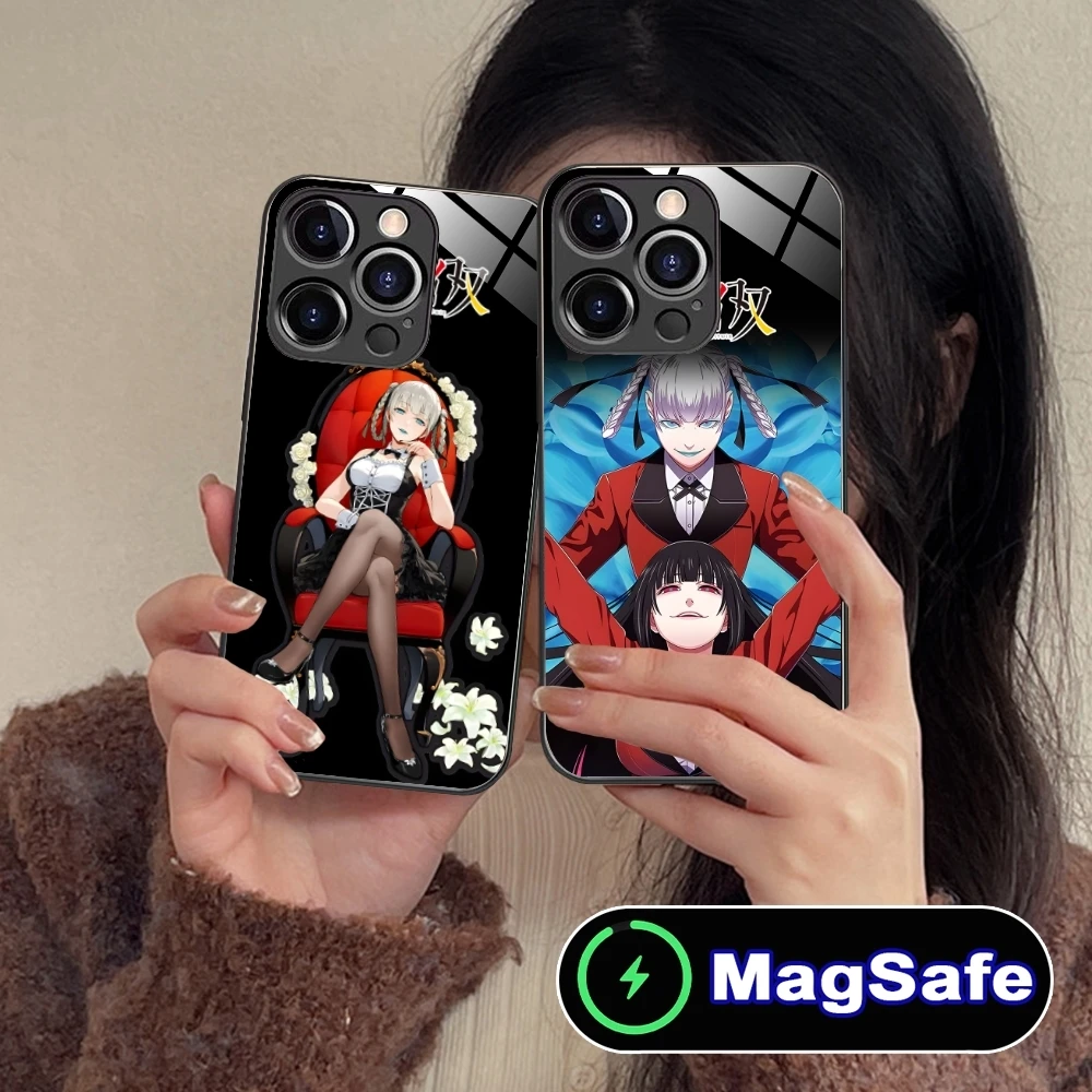 Kakegurui Kirari Anime Mobile Cell Phone Case for iPhone 16 15 14 13 12 11 Pro Max Plus Mini MagSafe Wireless Charging Glass