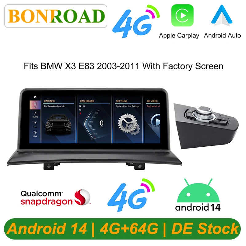 Bonroad Qualcomm 4 + 64G/8 + 128G Android 14 lettori video per auto navigazione GPS per BMW X3 E83 2003-2011 con schermo di fabbrica Carplay