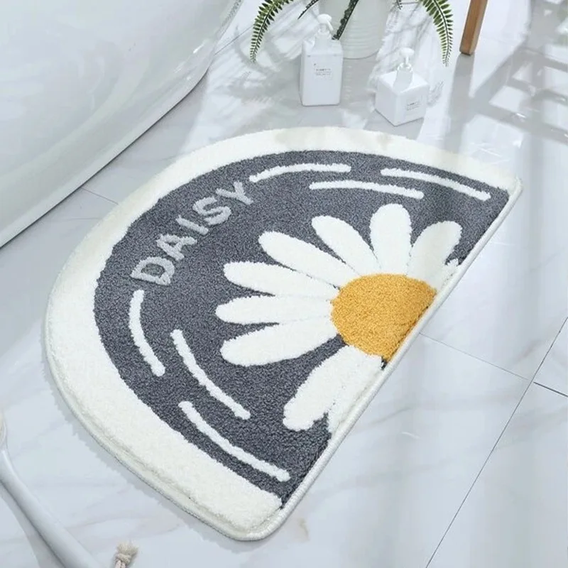 

Bathroom Doormat Nordic Minimalist Semicircle Daisy Imitation Cashmere Carpet Absorbent Non-Slip Mat Bedroom Living Room Rug