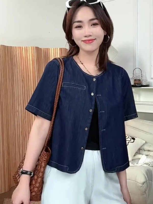 

plus Size 300 Pou Fat MM Summer High Sensation Casual Loose Versatile Denim irt Women Slimming Thin Outerwear Trendy 2