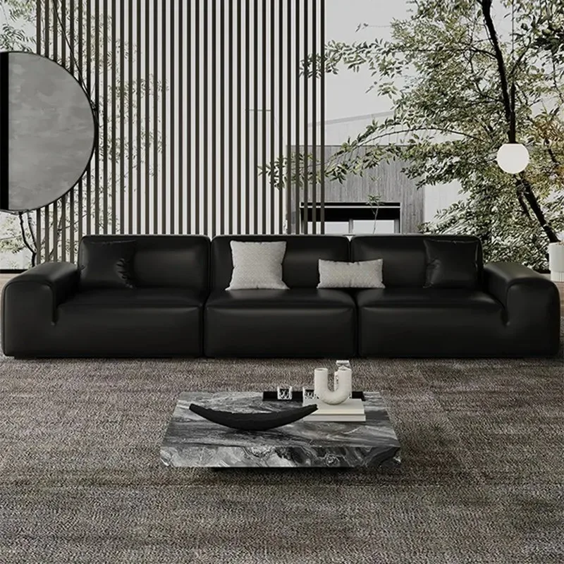 All-leather Xiatu big black cow sofa living room Italian minimalist tofu block first layer cowhide small apartment simple