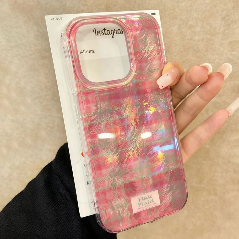 ﻿ Rosa emenda grade padrão caso de telefone para iphone 17 ar 16 15 14 13 11 12 pro max 7 8 plus xs xr se 2022 2020 16e capa feminina