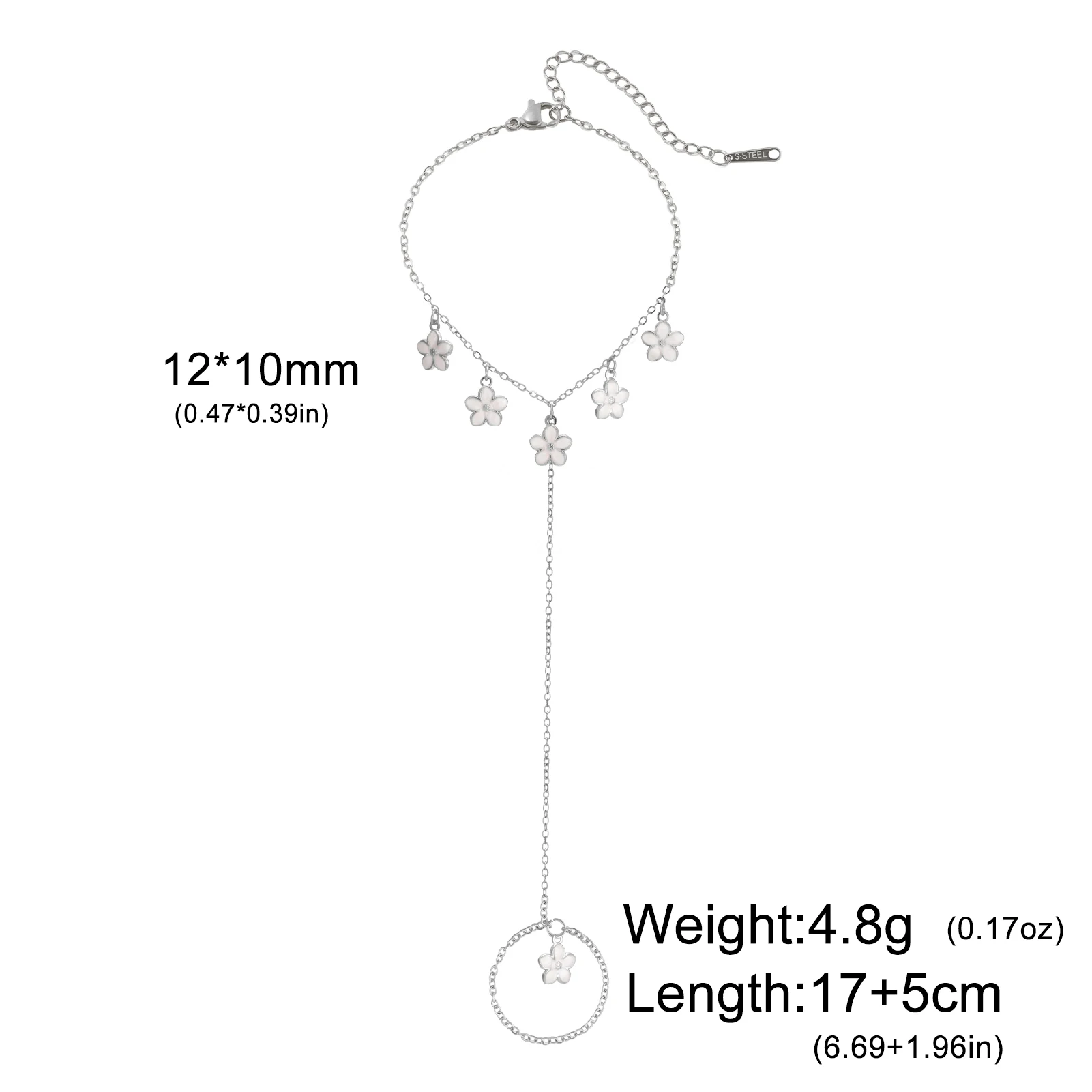 CoolTime Niedliche Armbänder aus Edelstahl mit rosa Blüten und Ring, zierliche Emaille-Sakura-Kette, verstellbar, Geschenk für Frauen – Detail 14