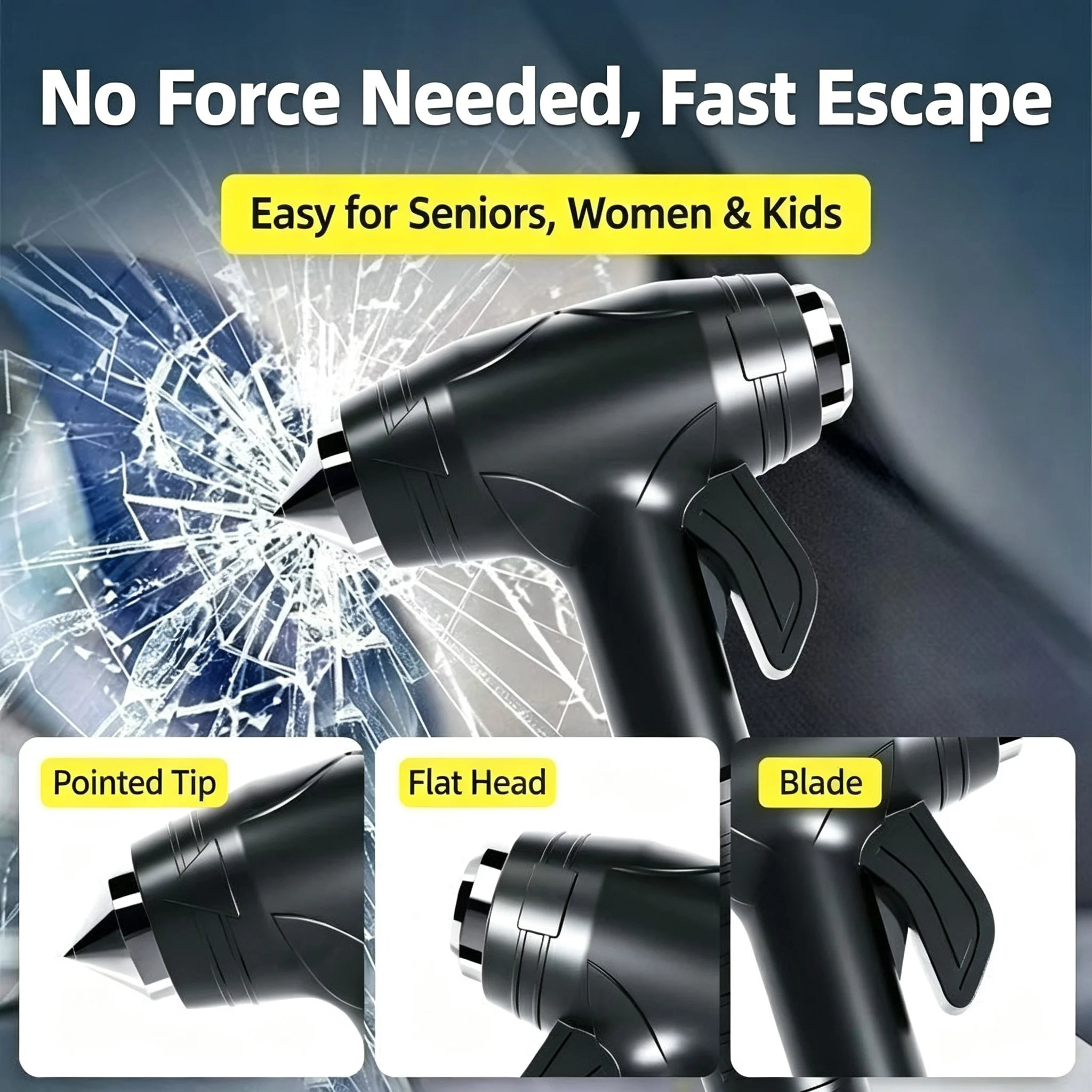 Car Safety Hammer Tungsten Steel Tip Window Breaker Multi-functional Flat Head Seatbelt Cutter Emergency Escape Tool for Vehicle