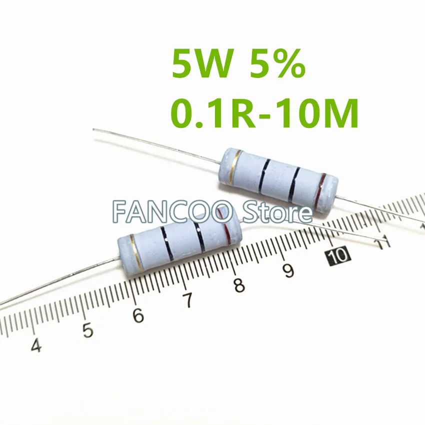 

50PCS/BAG 5W 5% Carbon FIlm Resistor 0.1R-10M 1R 0.22R 0 13R 15R 16R 18R 20R 22R 24R 27R 30R 33R 36R 39R 43R 47R 51R 56R 62R 68R