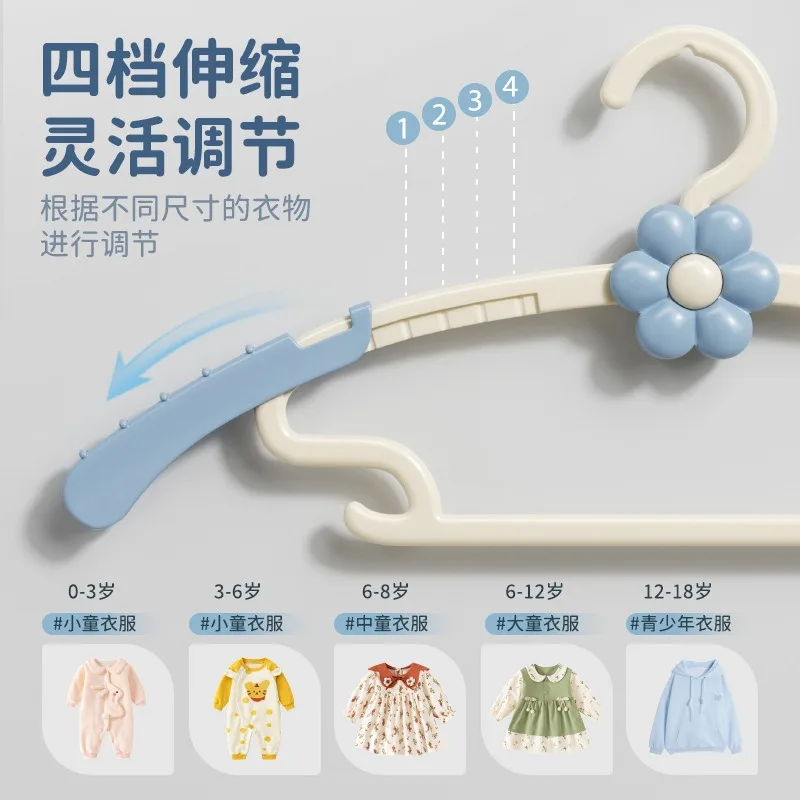 10PCS Thickened Non Slip Kids Clothes Hanger No Shoulder Mark Retractable Plastic Garment Rack for Baby Toddler Household Drying