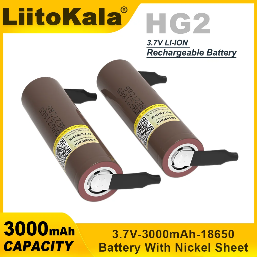 LiitoKala New HG2 18650 3000mAh Rechargeable Battery 3.7V/3.6V discharge 20A dedicated For hg2 batteries + DIY Nickel