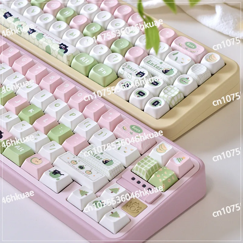 

Cute milk green cat theme highly customized hot sublimation full five-sided keycap e-sports, only keycaps, no keyboard body