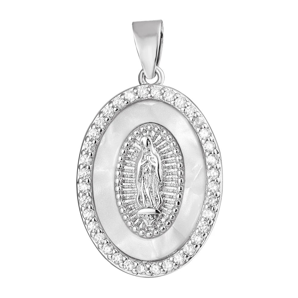 Juya 18K chapado en oro perla Shell esmalte cristiano Santa Virgen María encantos para DIY Rosario religioso fabricación de joyería de colgantes