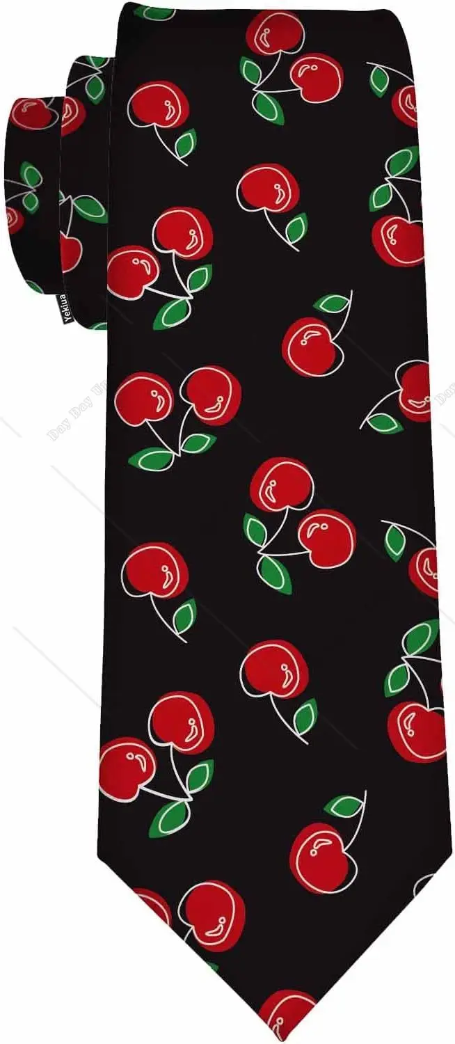 Black and Red Cherry Fruits Tile Pattern Men's Tie Suit Shirt Ties for Men Women Boys Accessories