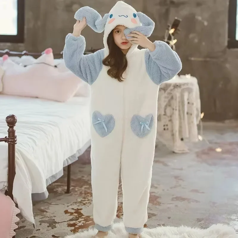 Sanrio Cinnamoroll Periphery Winter Flannel Rompers Pajamas Anime Kids Girl Boy Toddler Jumpsuit Infant Warm Clothes Gifts