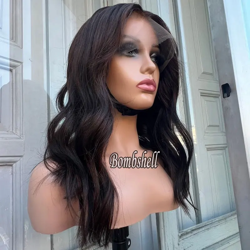 

Jet Black Короткие свободные волнистые волосы Парик Синтетические 13X4 Парики фронта шнурка Высокое качество Термостойкое волокно Волосы с боковым пробором для женщин