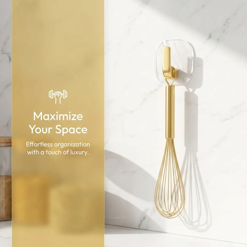 4Pcs Block, Round Clear Acrylic Adhesive Hooks Golden + Transparent Acrylic Waterproof Bathroom Sticky Hooks