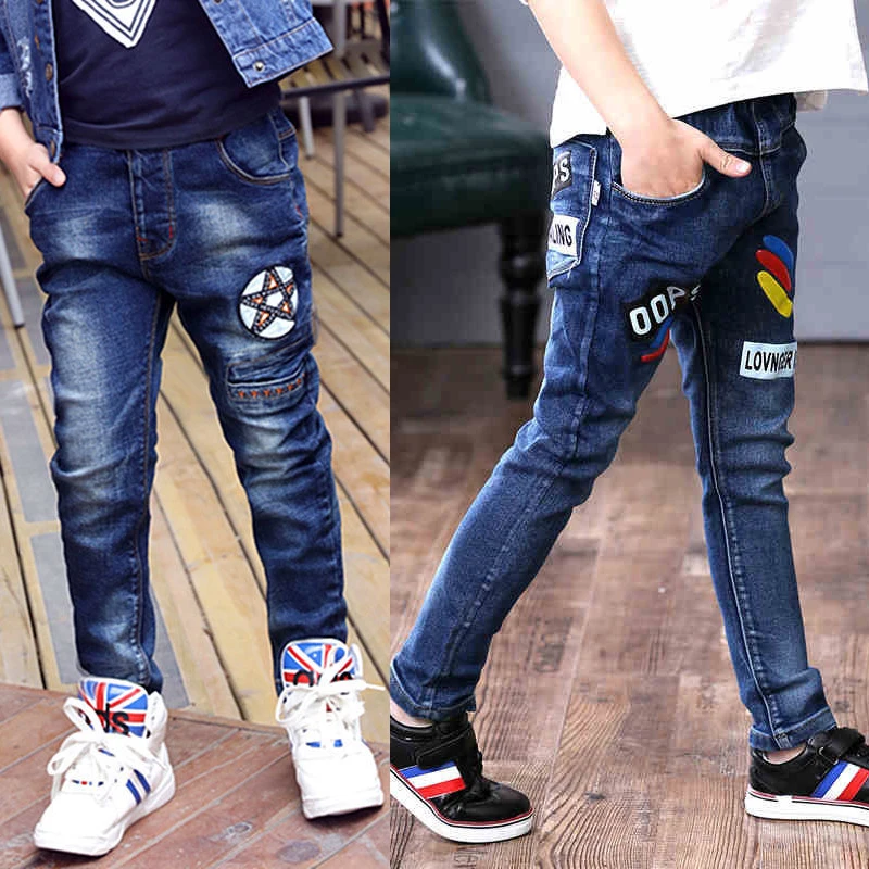 3-12 Years Spring Autumn Boys Jeans Casual Cartoon Pattern Slim Trousers For Kids Children Outdoor Wear Panst