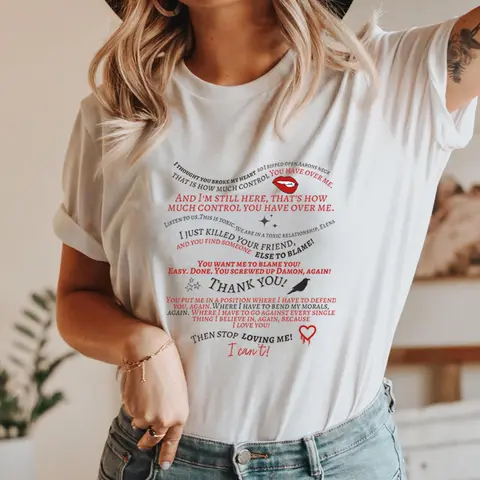 Vintage Trendy Vampire Diaries T-shirt Harajuku TV Show Shirts TVD Mystic Falls Shirt Y2k Top Unisex Casual Short Sleeves Tops