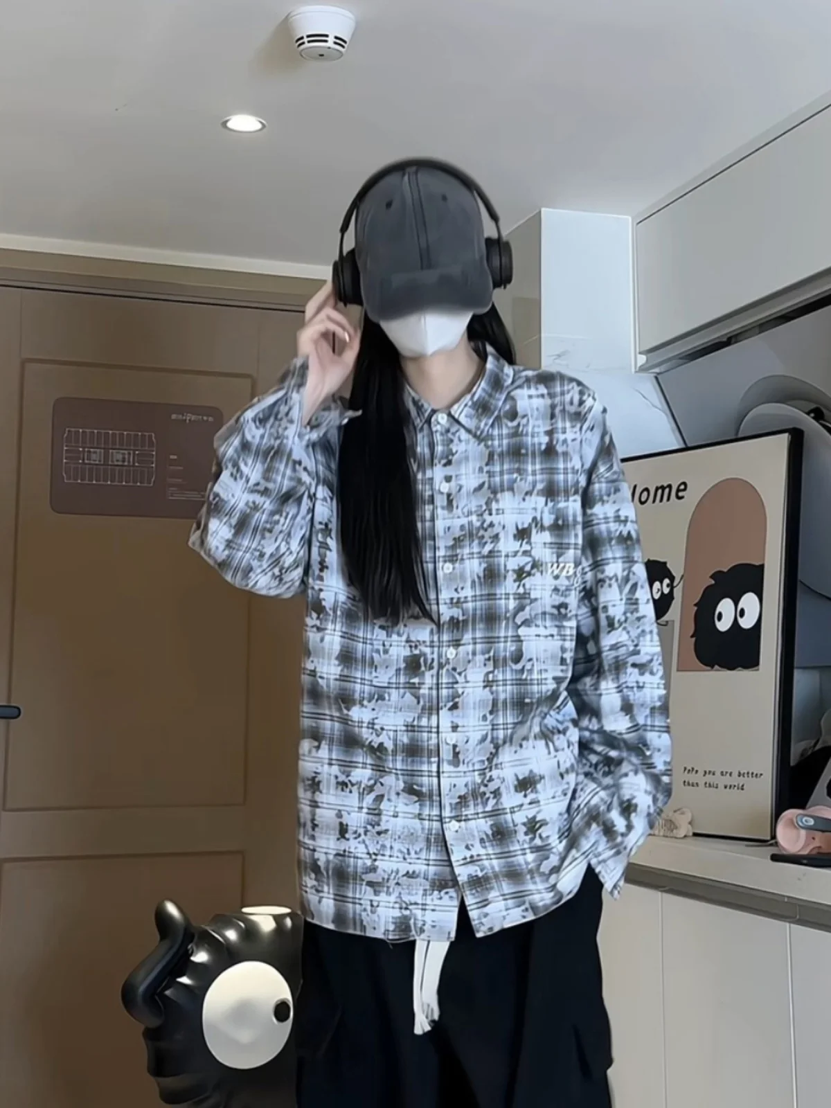 

Мужская рубашка-куртка с длинным рукавом в клетку в стиле тай-дай, американский стиль, высококачественный модный бренд, весенний топ свободного кроя, молодежный стиль