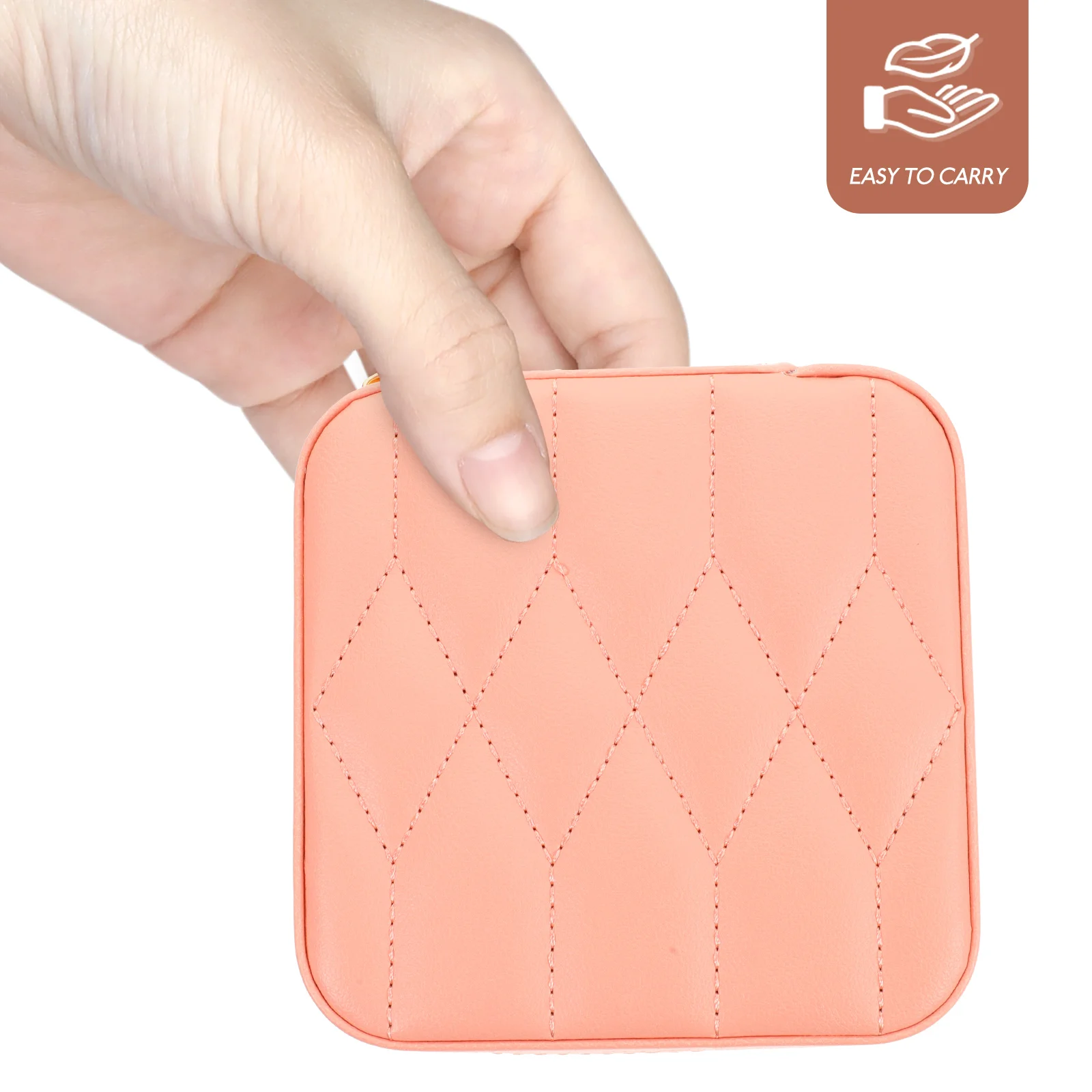 

Rhombus Jewelry Portable Travel Container Lightweight PU Velvet Desktop Jewelry Box Storage Dual Layer Desktop ganizer