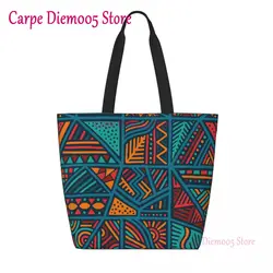 Kawaii African Pattern Shopping Tote Bags Reusable Geometric Ankara Pattern Canvas Grocery Shoulder Shopper Bag