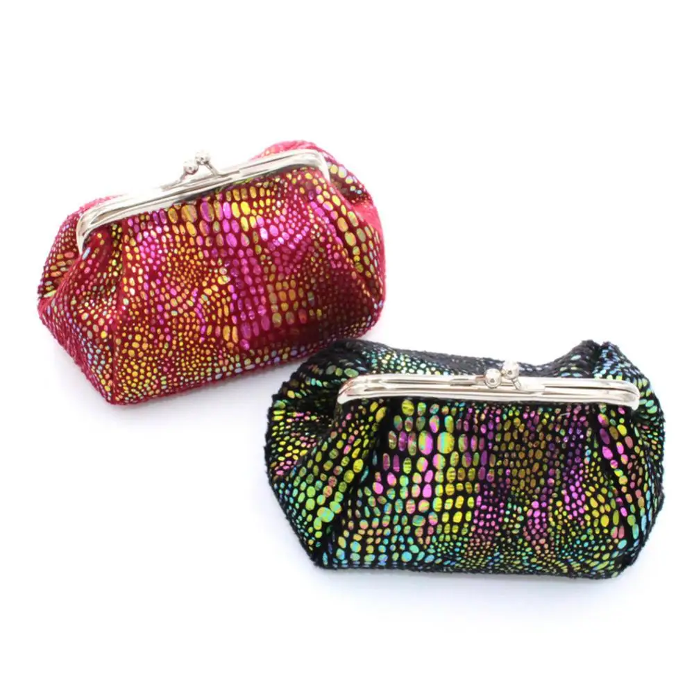 กระเป๋าสตางค์ทรงกลมลายจูบเลเซอร์สำหรับผู้หญิงกระเป๋ากระเป๋าเก็บบัตรเงินสดแบบกระเป๋าประดับคริสตัลสำหรับผู้หญิง