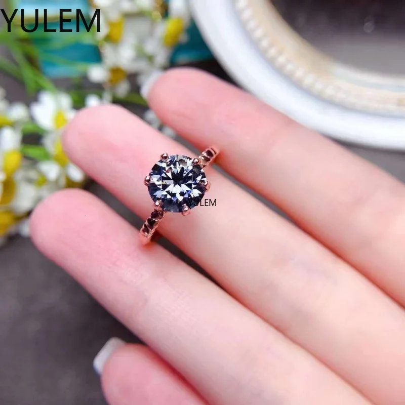 YULEM 2CT Gray/Grey Moissanite Diamond Solitaire Engagement Ring 925 Sterling Silver Statement Wedding Gift for Women Girlfriend