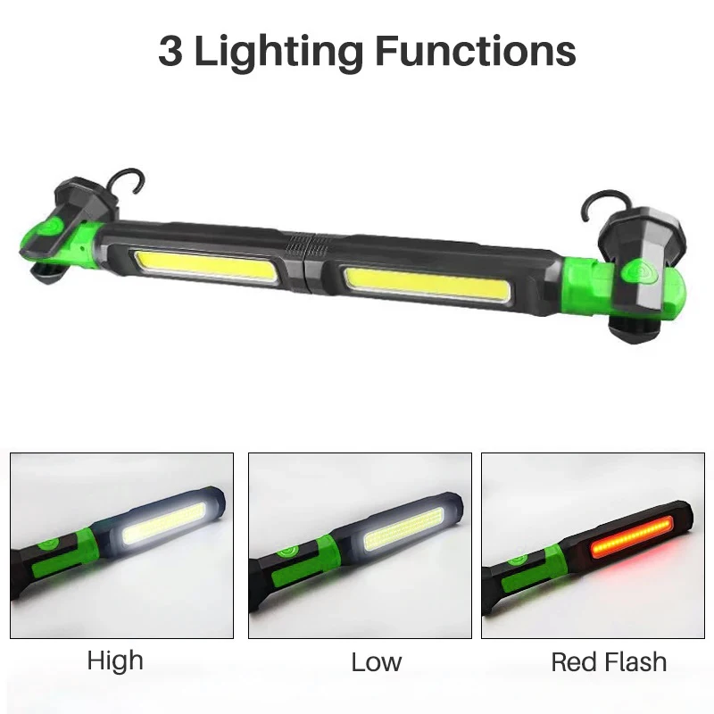 2-in-1 Magnetic Work Light for Car Repair Type-C Rechargeable Underhood COB Light 2000LM Bright Portable LED Mechanic Flashlight