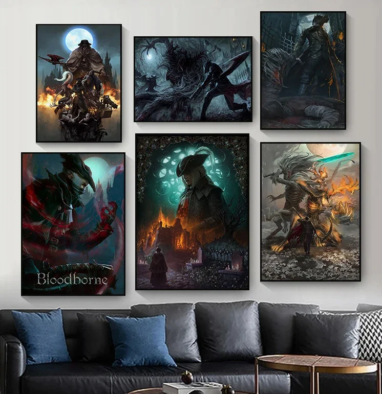 Bloodborne Classic Game Poster and Print Dark Hunter Canvas Painting Wall Art Pictures for Living Room Decoration Home Decor