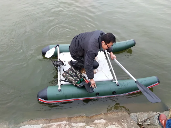 Single Person Inflatable Fishing Boat, Lightweight Catamaran Design for Lure Fishing