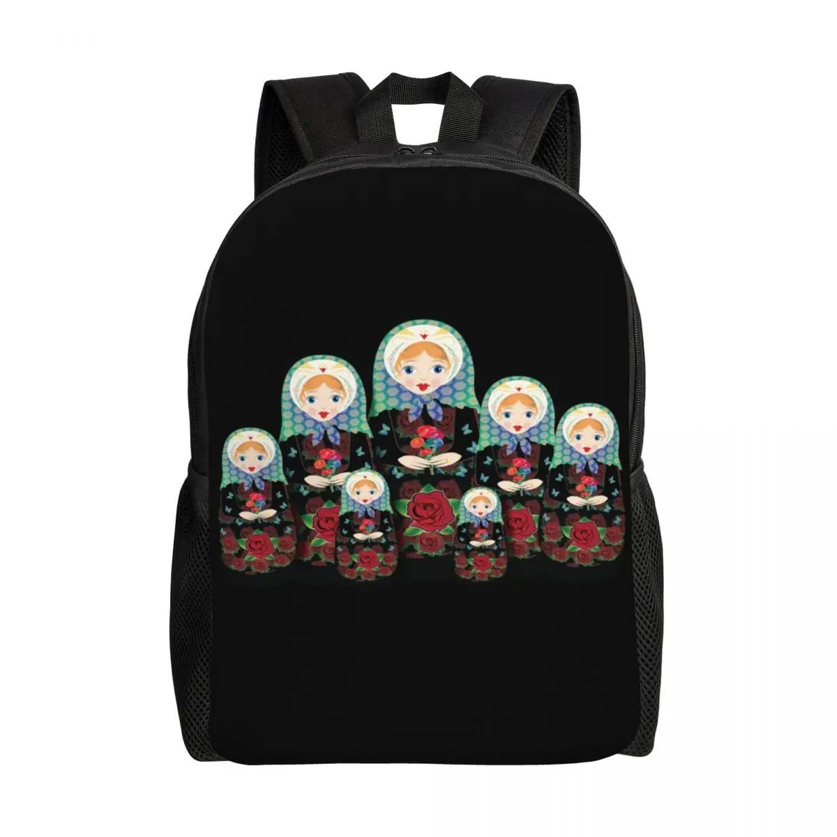 

Russian Nesting Doll Black Travel Backpack Men Women School Laptop Bookbag Matryoshka College Student Daypack Bags