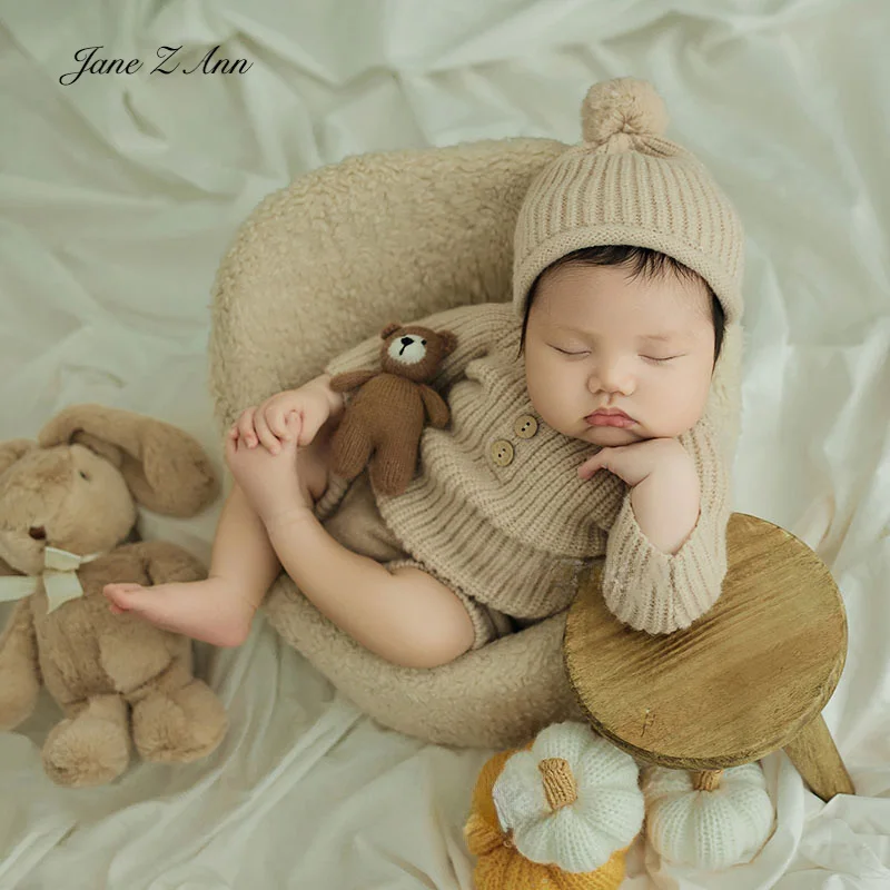 Infant newborn boy girl unisex knitted bonnet +long sleeve bodysuit studio shooting outfits