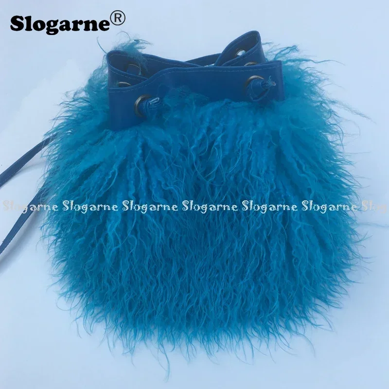 Fashion Long Fur Wool Bag Beach Wool Fur Shoulder Bag Women\'s 2024 Faux Furs Handbag Luxury Mongolian Sheep Fur Crossbody Bags