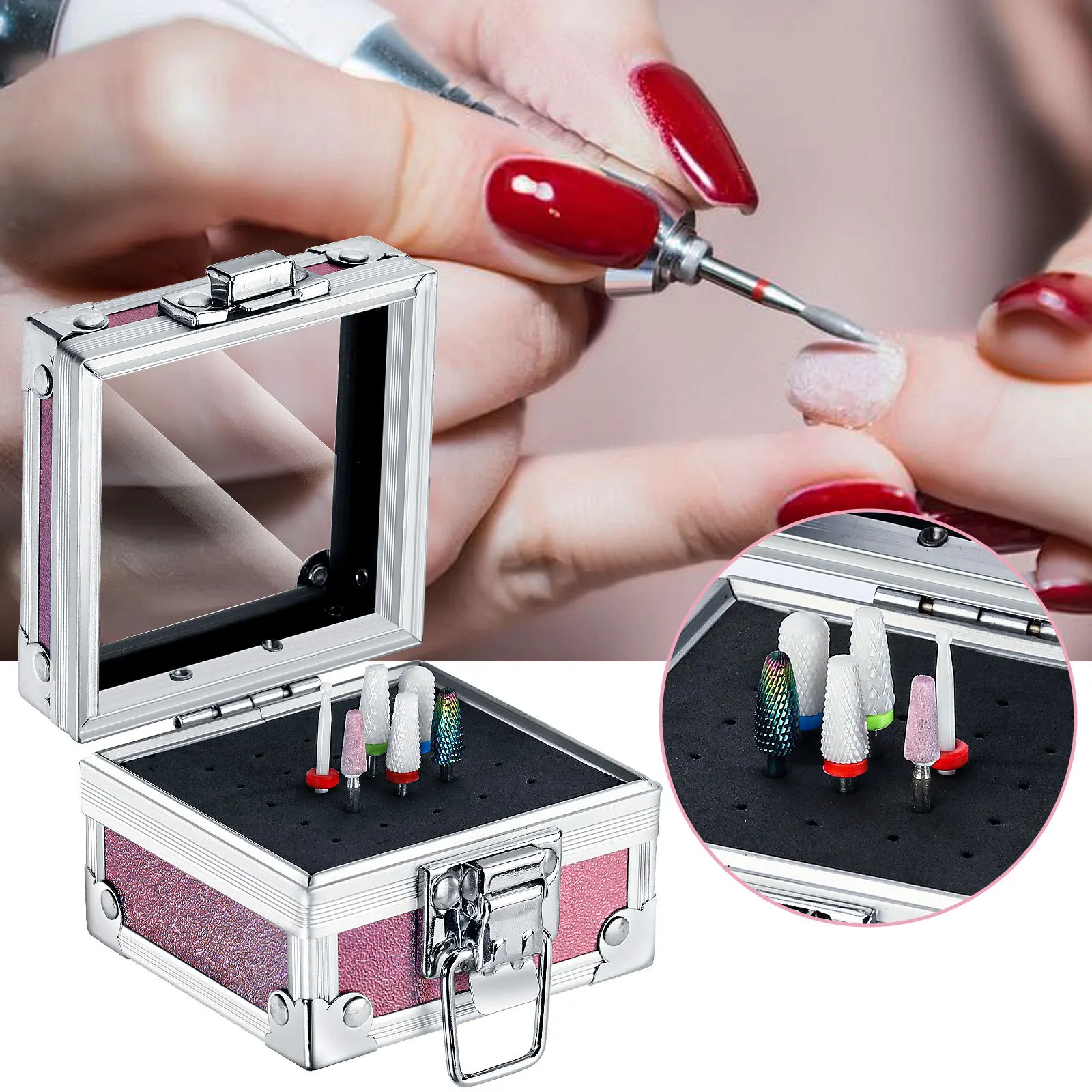 1pc Professional Nail Drill Bit Holder with 25 Holes - Aluminum Display Storage Box Container for Acrylic Nail Art Tools