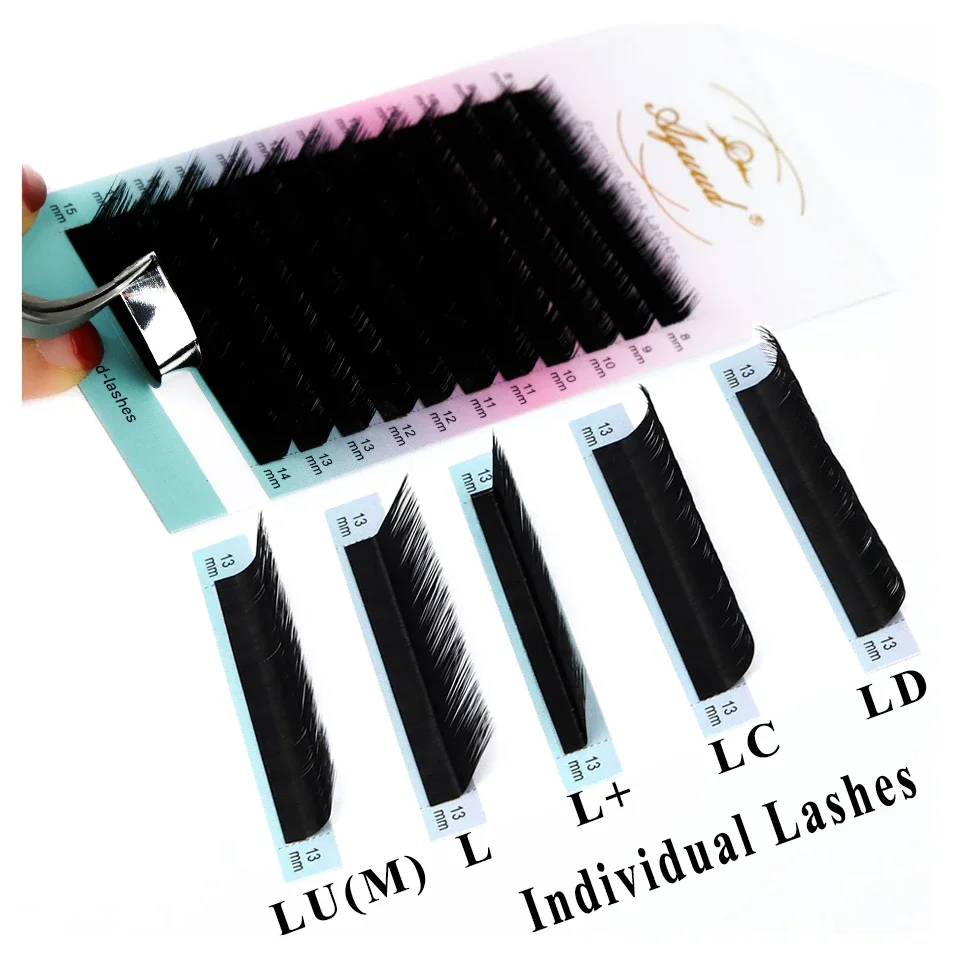 AGUUD L / L+ / LC / LD / M Curl Individual Eyelash Matte Black Natural Soft Silk False Lash Extensions