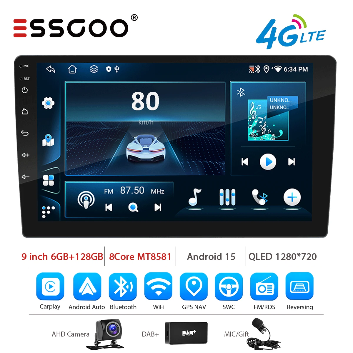 ESSGOO 7 9 10 inch Universele CarPlay Android Auto Autoradio voor VW Fiat Renault Nissan Hyundai GPS Multimedia Autoradio Stereo