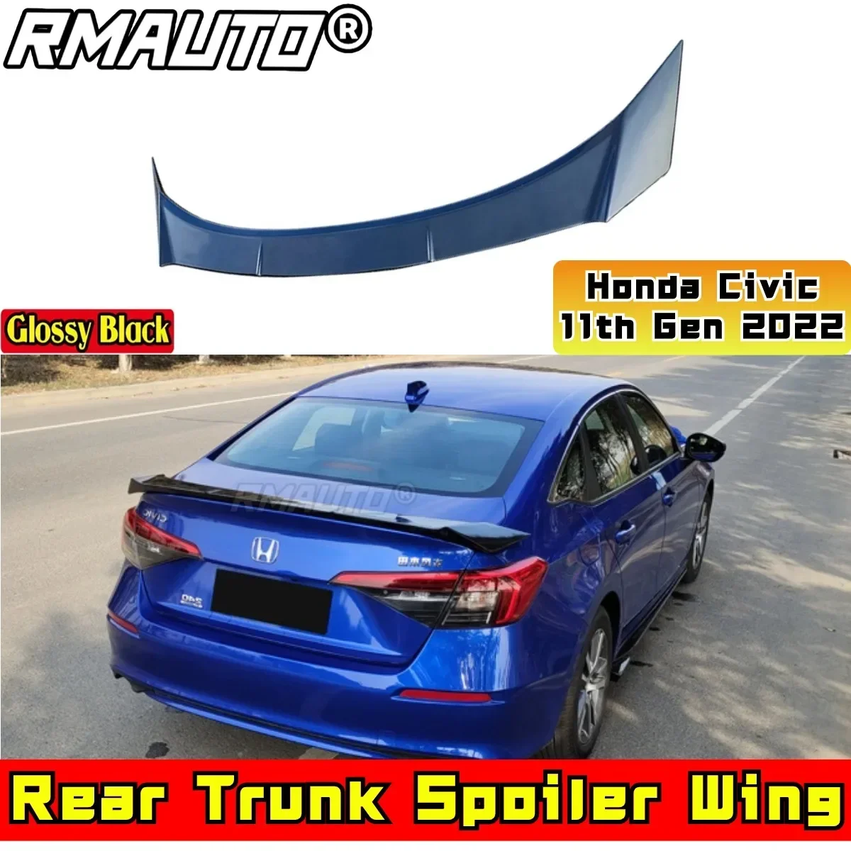 Civic Rear Trunk Spoiler Glossy Black Falcon Style Rear Roof Spoiler Rear Wing For Honda Civic 11th Gen 2022 Car Accessories