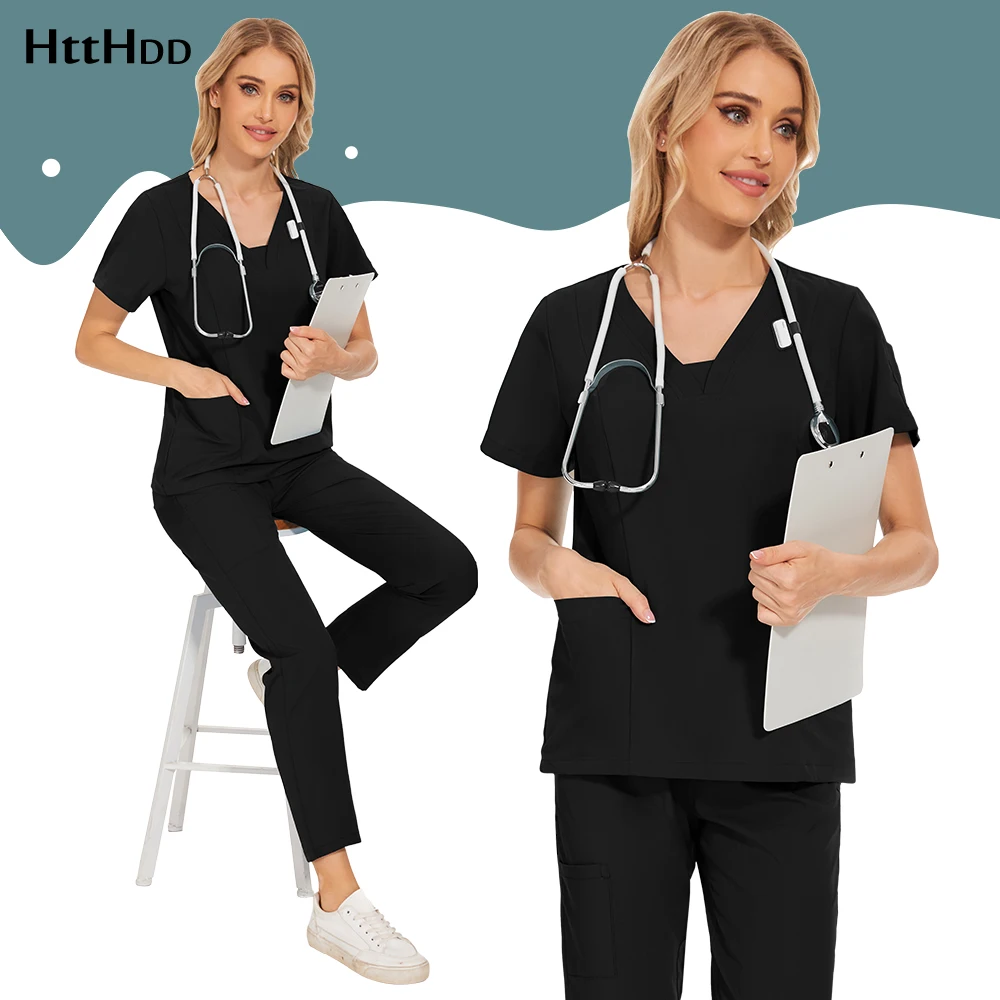 

scrubs beauty Spa uniforms women character hospital uniform sets Chemical Lab solid scrub Work Wear Beautician uniform wholesale