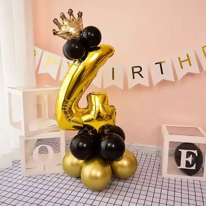 16 Stück 32 Zoll Zahlenfoliensäule Chrom Gold Schwarz Luftballons Geburtstag Party Dekorationen Kinder Junge Mädchen 1 2 3 4 5 6 7 8 9 Jahre alt – Detail 6