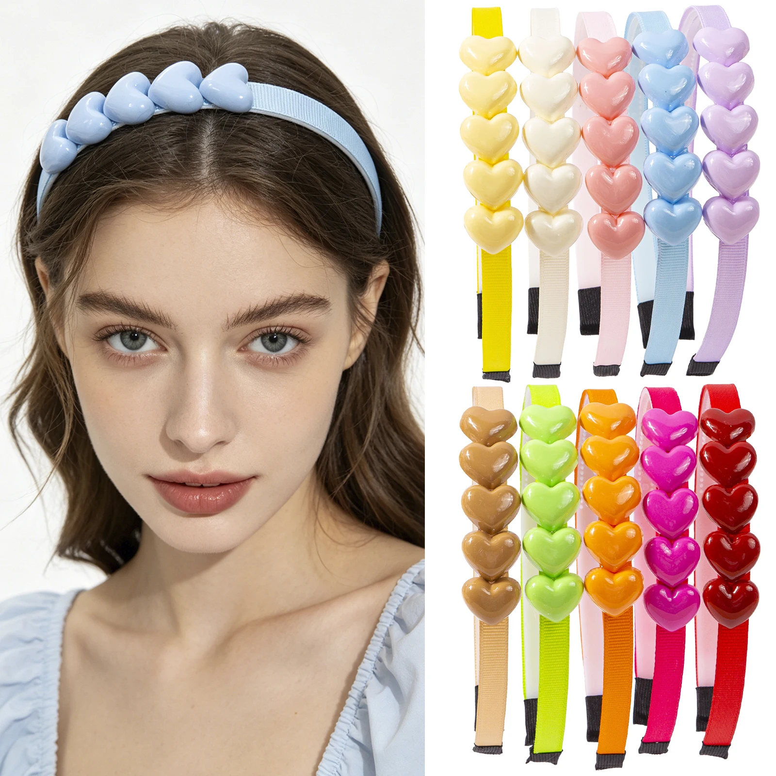 5 pieces, cute candy colored solid color headband, satin headband, satin headband for women's daily party hair accessories.