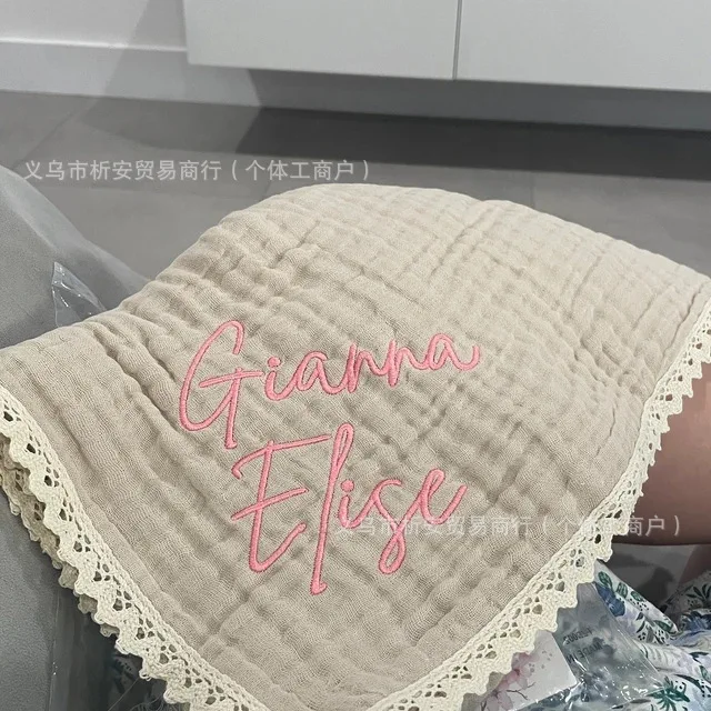 Cotton Custom Blanket Yarn Name Embroidery Text Gauze Baby Kids Children Soft Blankets Gift Personalized Font Blankets 80x100cm