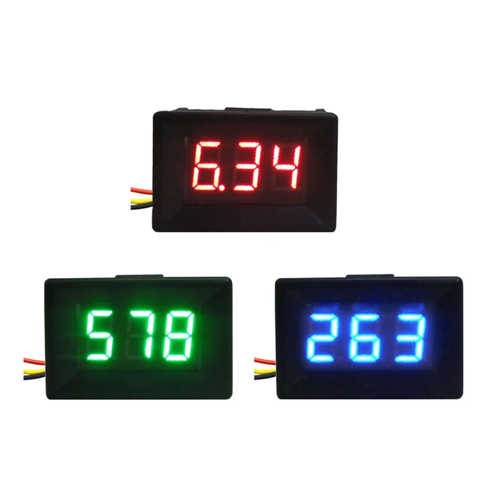 Voltmètre numérique LED pour voiture, rouge, vert, bleu, DC 0-0.36 V, 0-300V, 3 fils, affichage à 3 chiffres, testeur de panneau de tension, détecteur de tension, 600 pouces