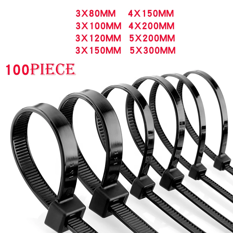 

Self-locking Plastic Cable Zip Ties 3X100 Black 100PCS Electric Cable Tie 4X300 Wiring Accessories Electrical Equipment Supplies