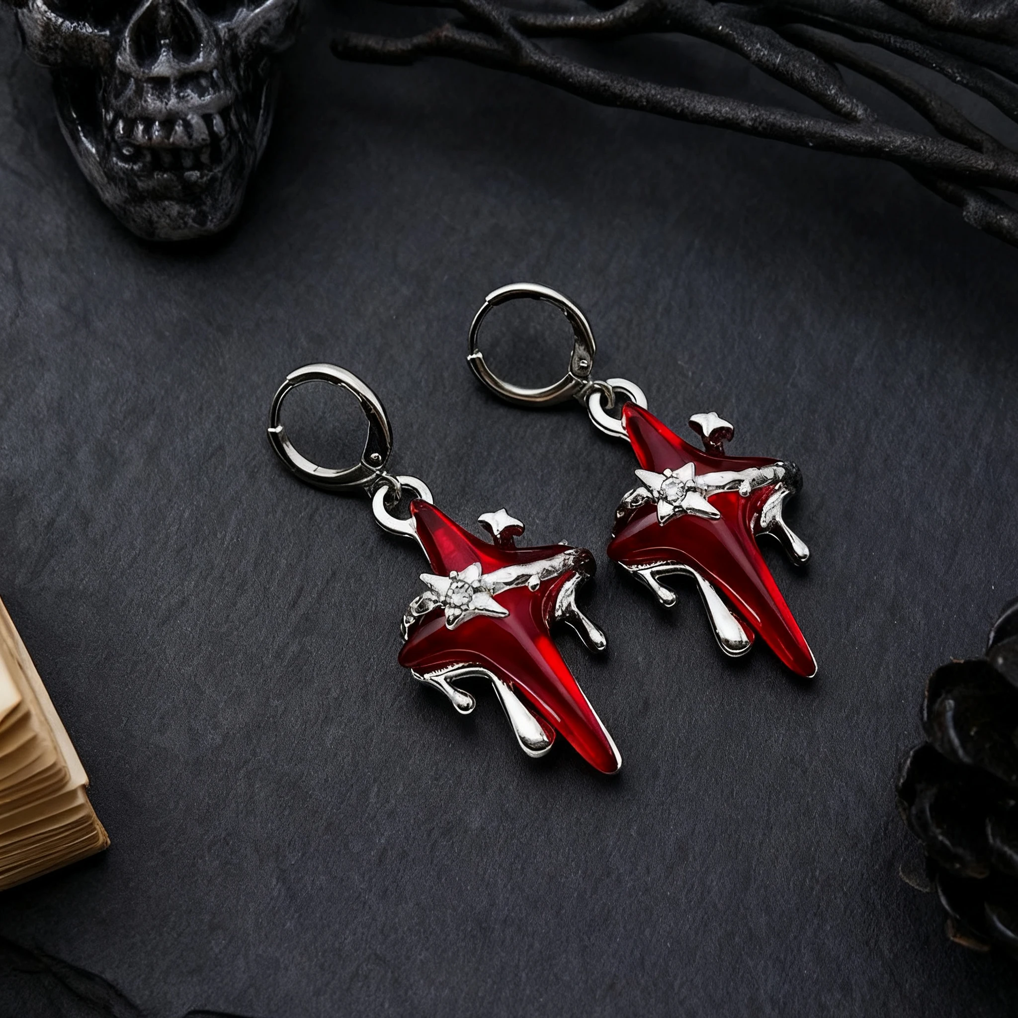 القوطية العصرية الظلام الأحمر الصليب دلاية شكل نجمة أقراط للنساء الرجال الشرير Y2K الجرونج النمط الأوروبي الأمريكي مجوهرات اكسسوارات جديد