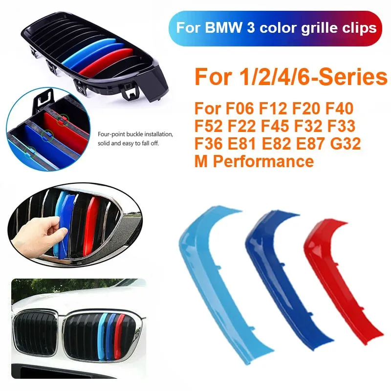 3pcs ABS Clip For BMW 1 2 4 6 Series  F06 F12 F20 F40 F52 F22 F45 F32 F33 F36 E81 E82 E87 G32 M Performance Car Racing Grilles