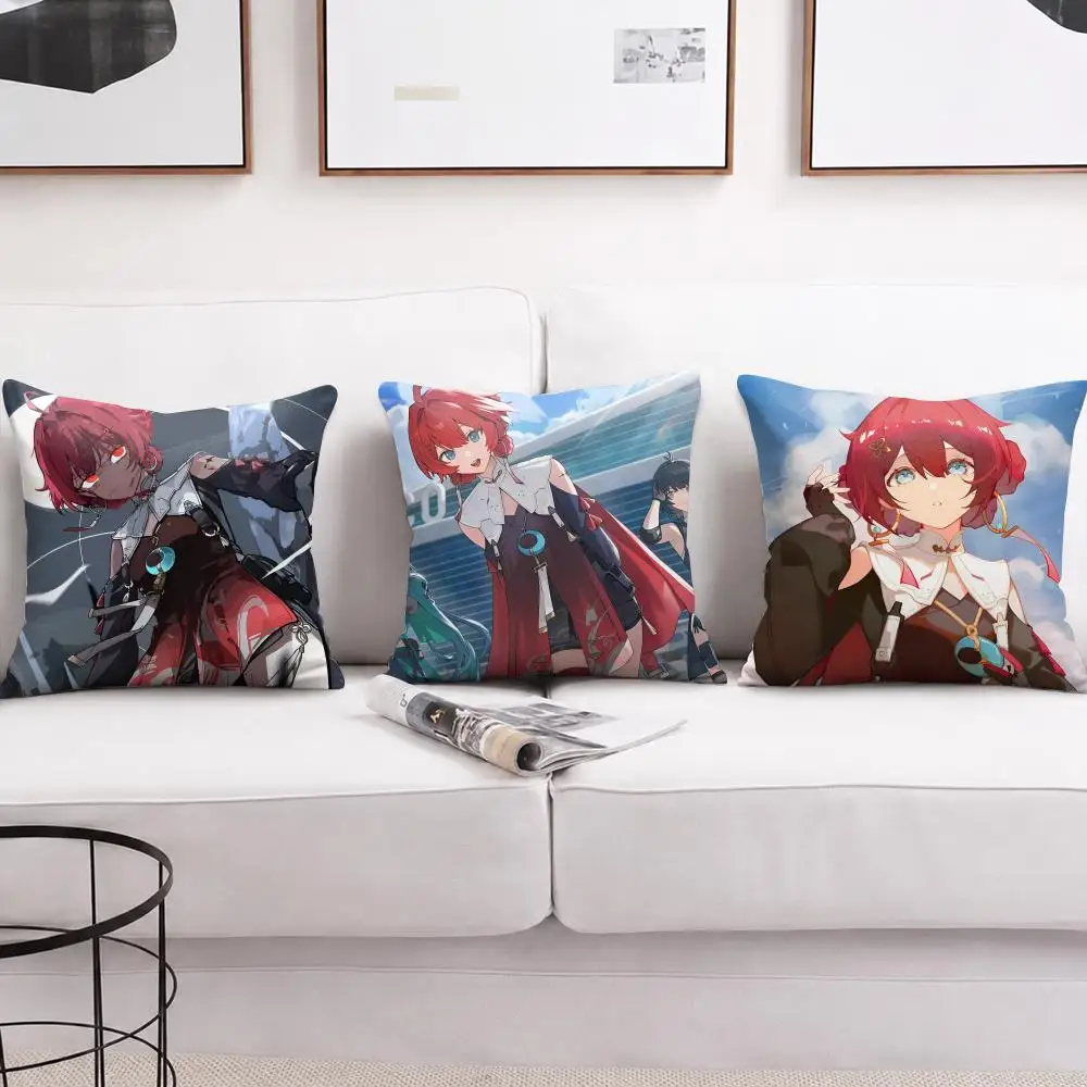 Danjin Wuthering Waves Cushion Cover Soft Short Plush Pillow Cover Smooth Cozy Texture Aesthetic Cushion Case Home Decor