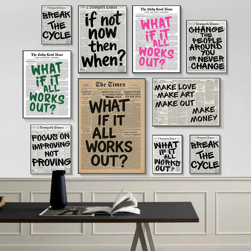 Retro Newspaper Positive Quote Trendy Typography Poster What If It All Works Out Prints Canvas Painting Wall Picture Home Decor