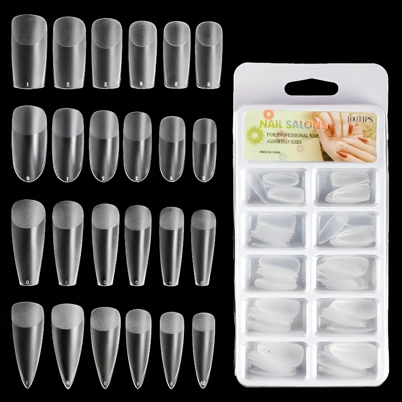 100pcs/Box Clear Seamless Acrylic Press on nails False Nails T-shaped Nails Water Drop Nails Tips for Extension Manicure Tools