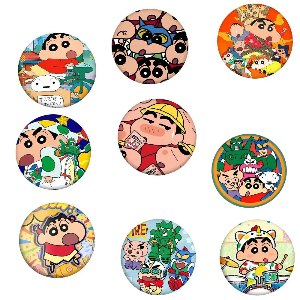 Anime C-Crayon S-Shin-chan Round Badge Lapel Pin Backpack Clothing Jewelry Accessories Gift Brooch