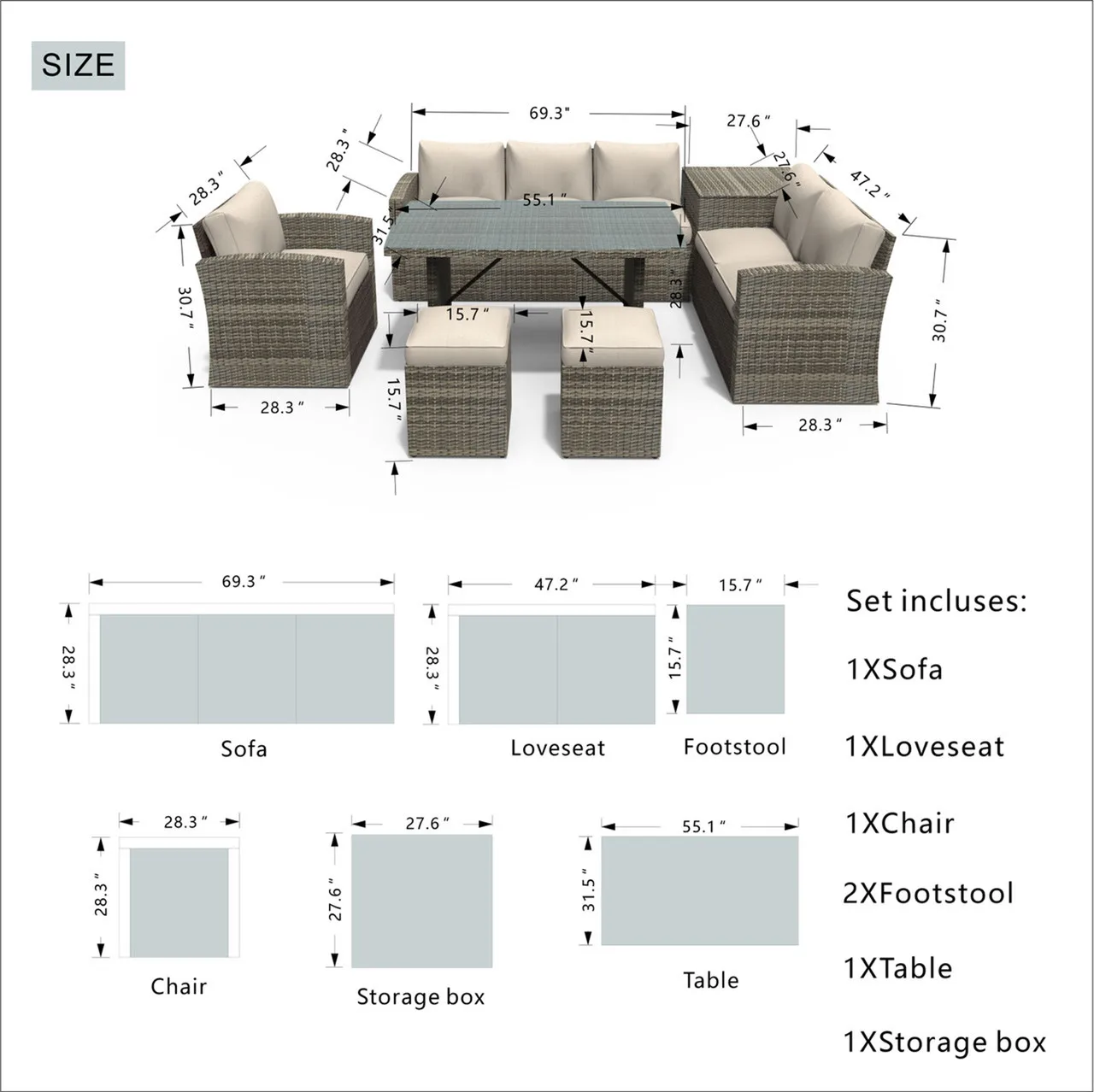 Waterproof And Sunscreen Courtyard Villa Balcony Rattan Chair Net Open-air Garden Leisure Furniture Outdoor Rattan Sofa