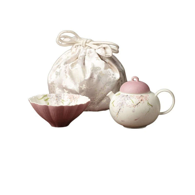 

Hand-painted wisteria flower ceramics, a pot and a cup of portable travel tea set, a one-person drink for girlfriends, high-end