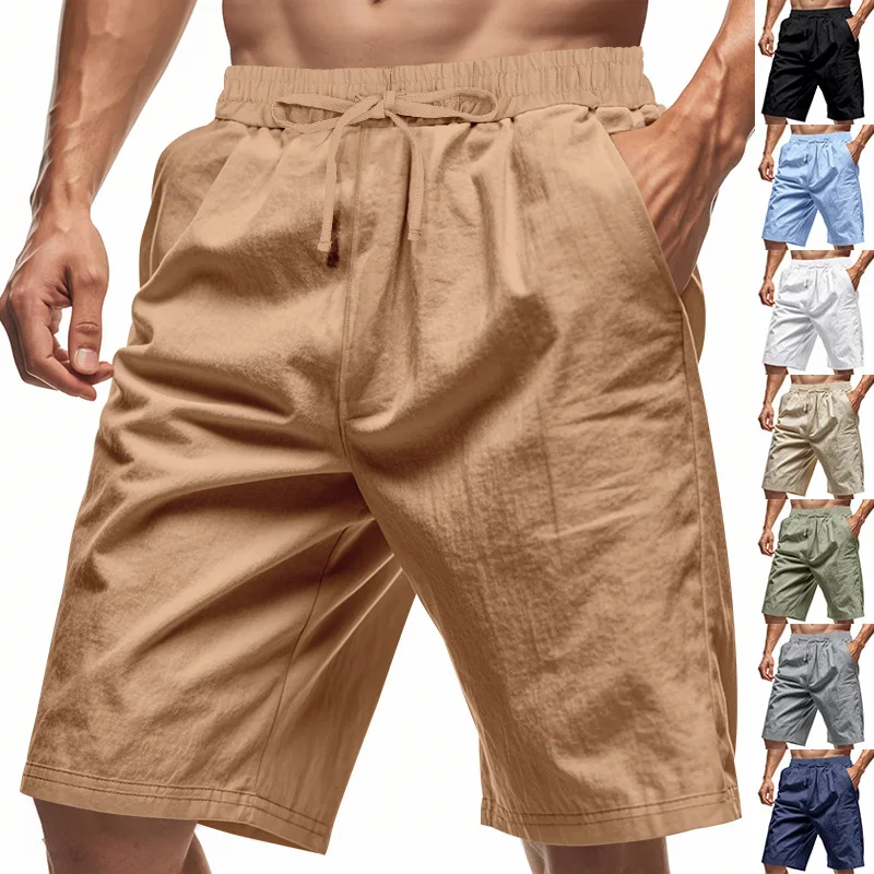 

American Style Linen Men Shorts Summer Lightweight Breathable Beach Casual Loose Fit Five Inch Shorts For Outdoor Wear
